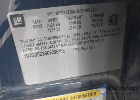 2012 Buick Lacrosse Premium 1 Group from USA, damaged, VIN 1G4GD5G39CF295368